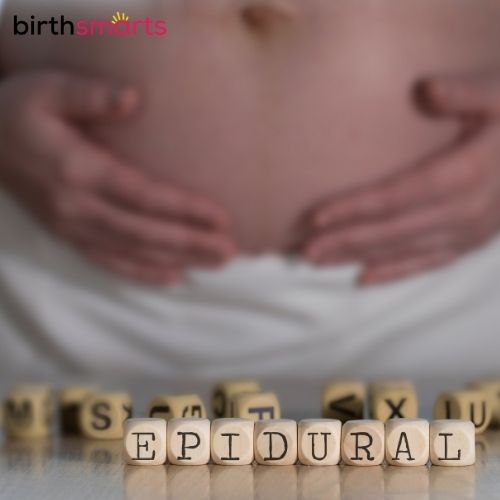 pregnant woman holding belly with the word epidural written in front